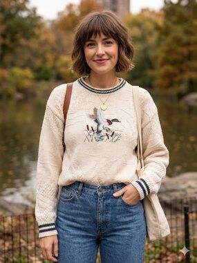 Vintage Shenandoah Cream Duck Embroidered Crewneck Sweater Size XL